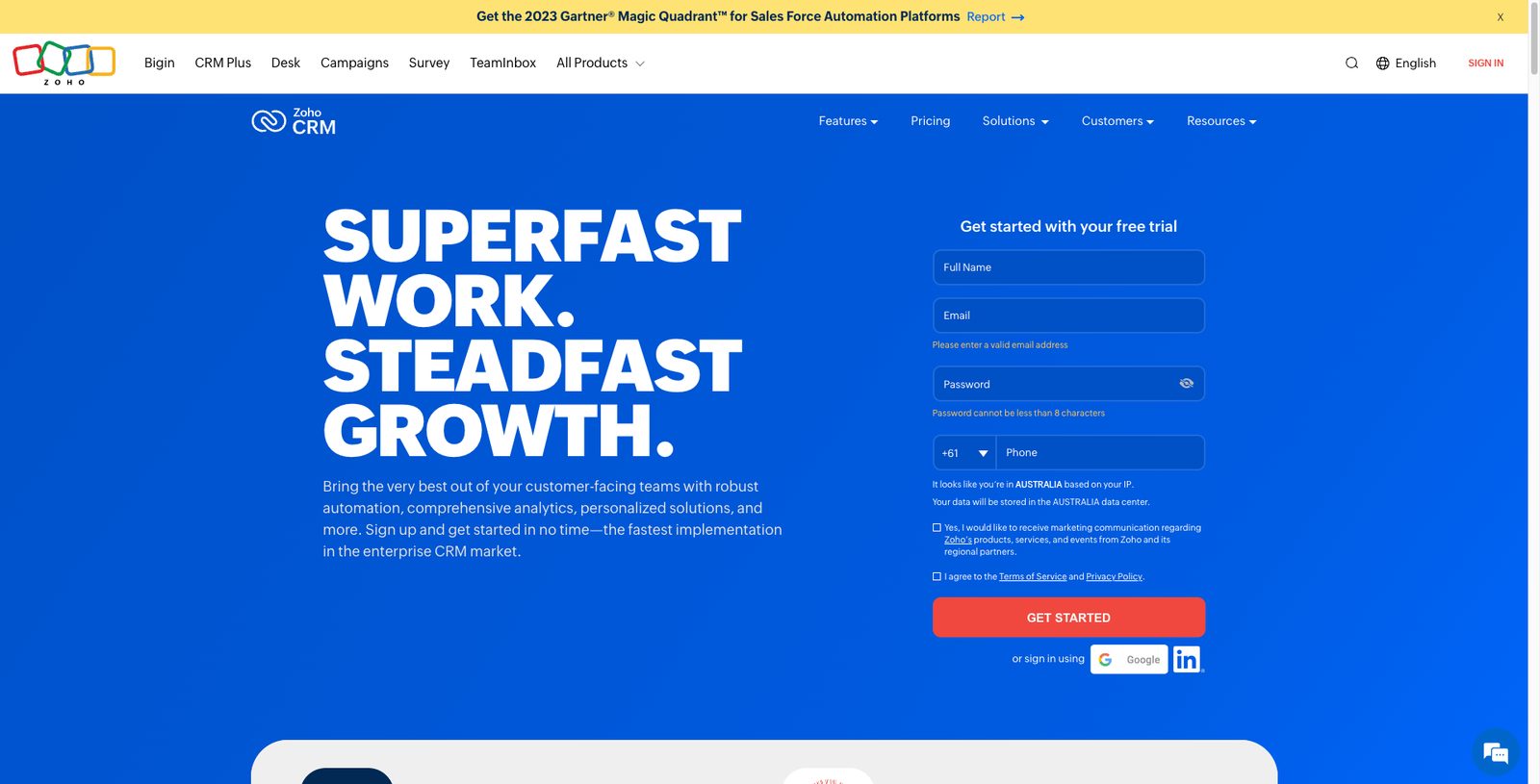Screenshot of Zoho CRM Business Broker Software