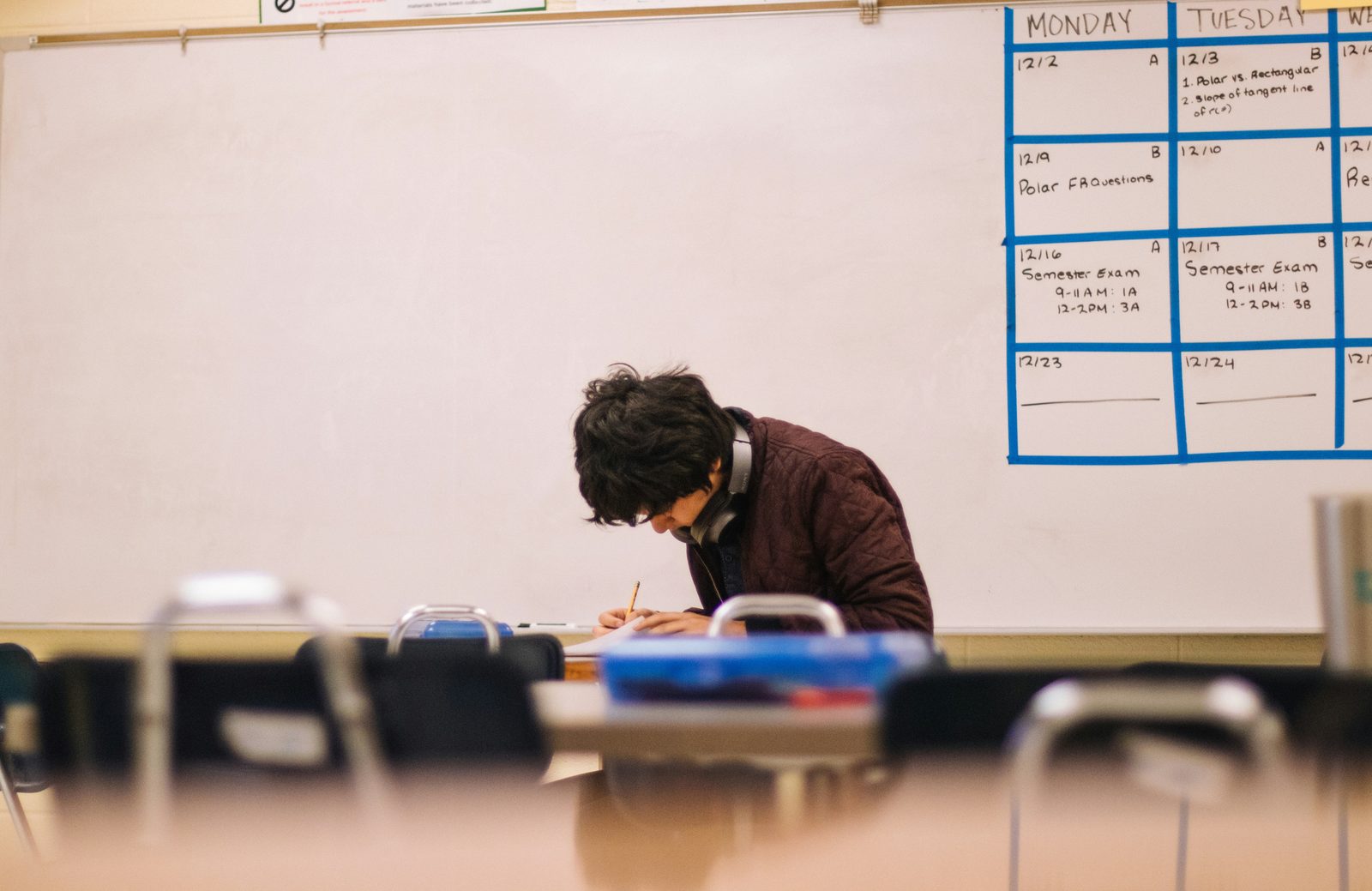 Stressed student studying