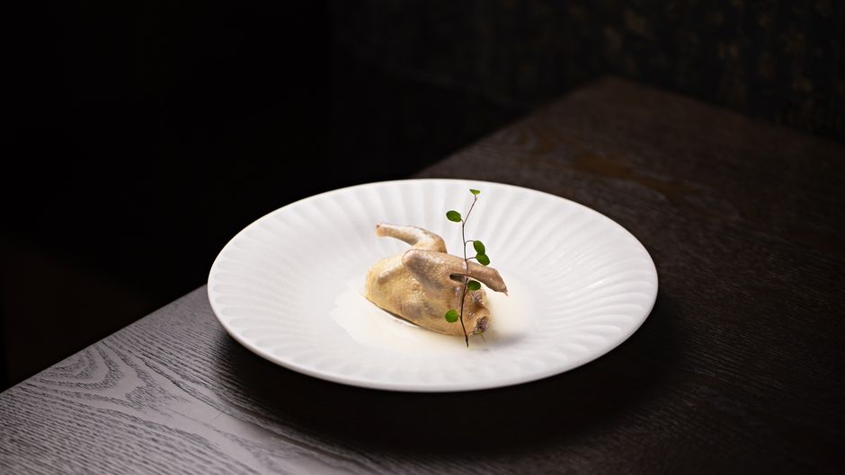 Luxurious quail dish on elegant white plate highlighting gourmet cuisine.